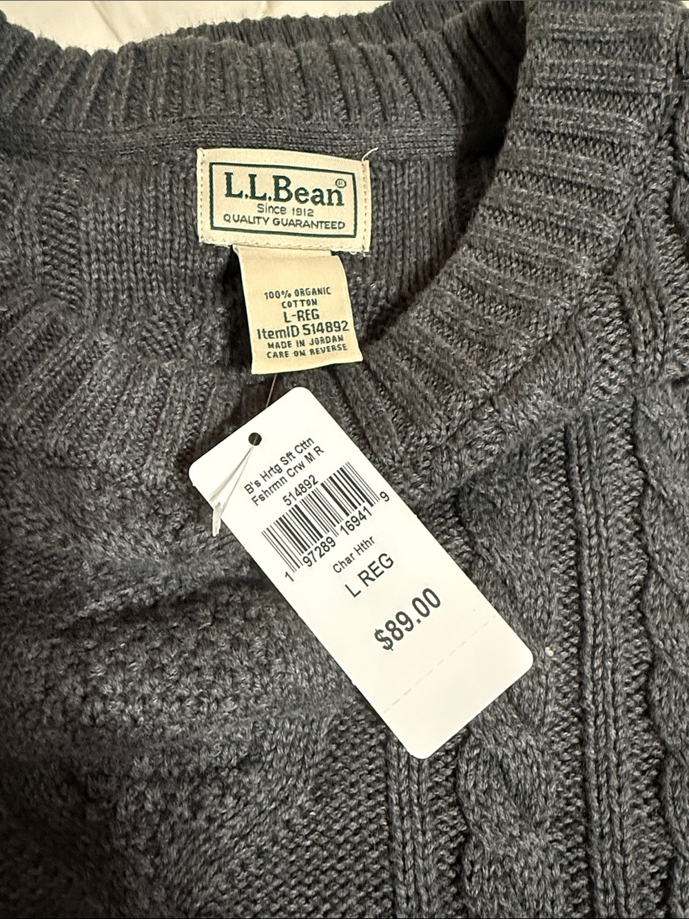 L.L. Bean Men's Cable-Knit Crewneck Sweater - Charcoal Gray